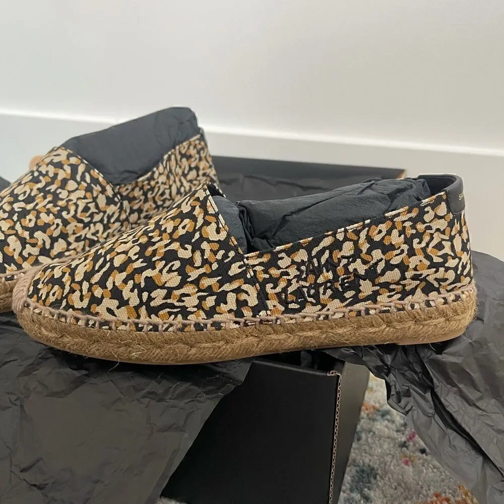 Saint Laurent leopard-print embroidered canvas espadrilles